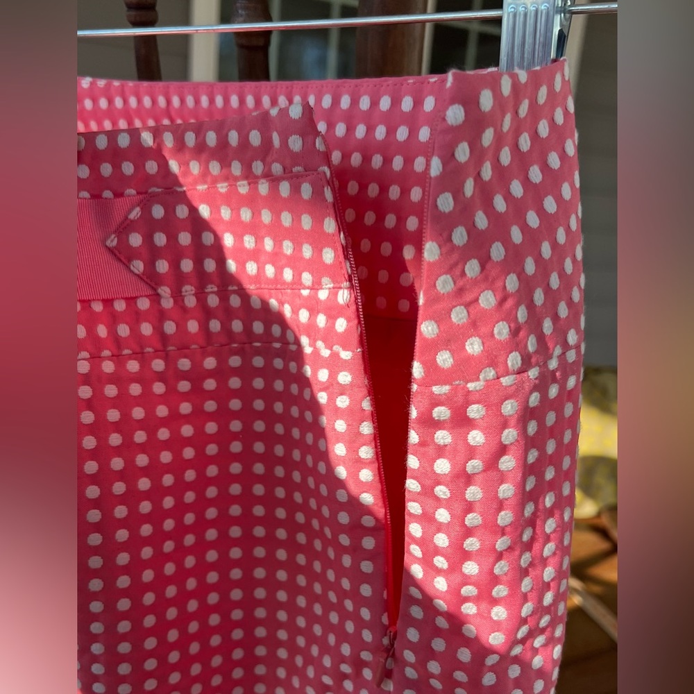 LOFT Pink White Polka Dot Side Zip Pencil Mini Skirt Bow Accent Lined size 6 - Picture 10 of 15